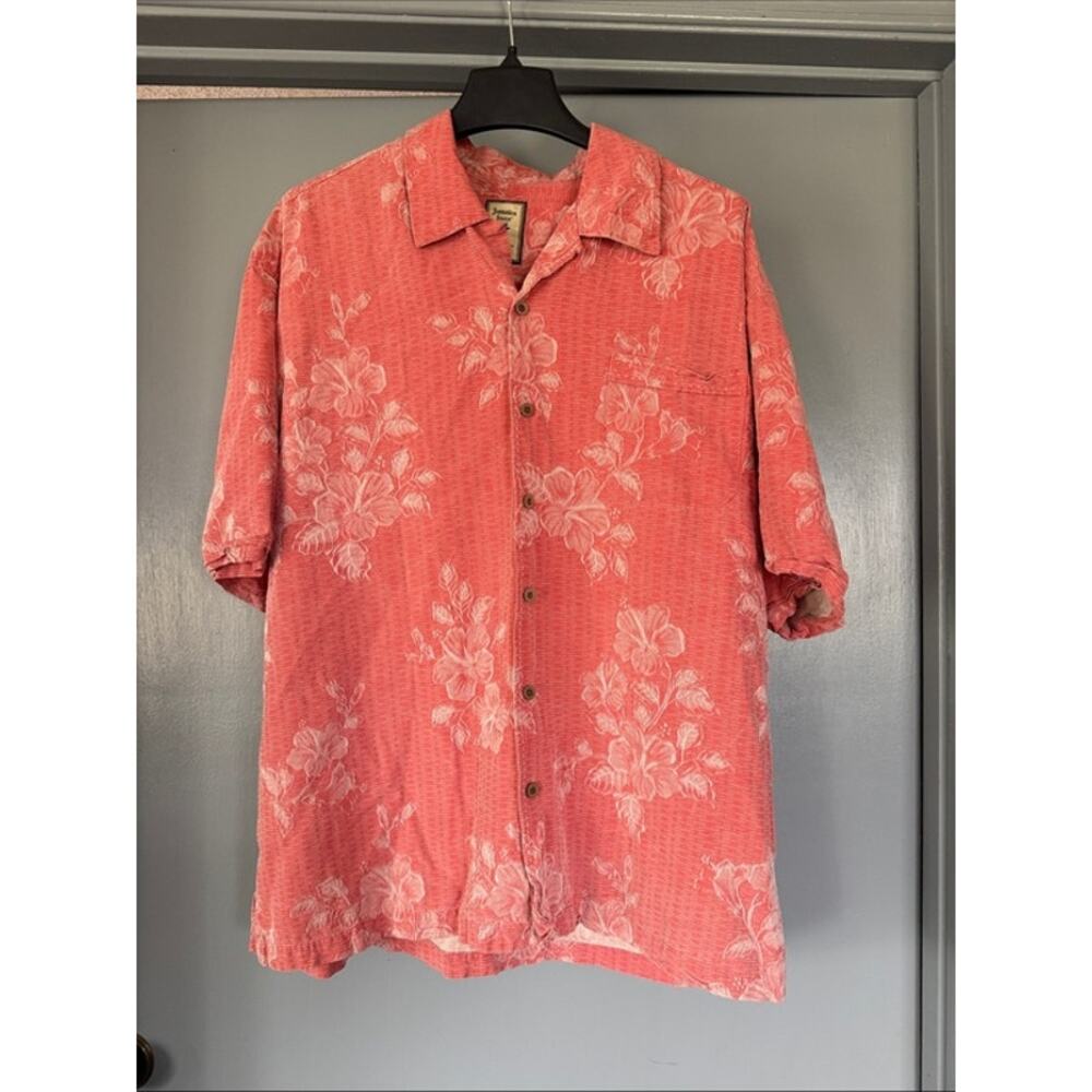 Jamaica Jaxx 100% Silk Floral Hawaiian Shirt Men XXL  Wooden Button Short Sleeve